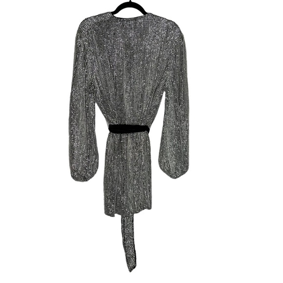 Retrofête Gabrielle Silver Beaded Wrap Mini Dress size Small - Picture 4 of 9